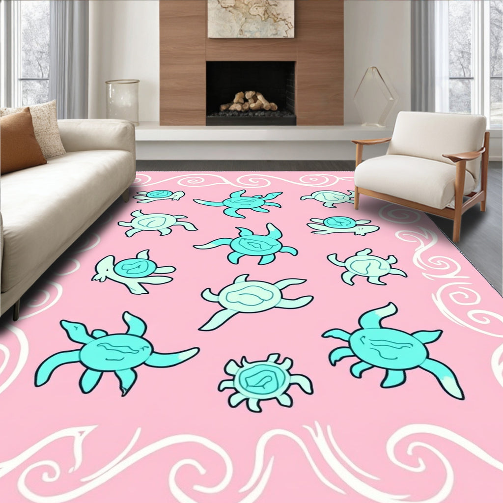 Pink Turtle Swirl Pattern Design Rug