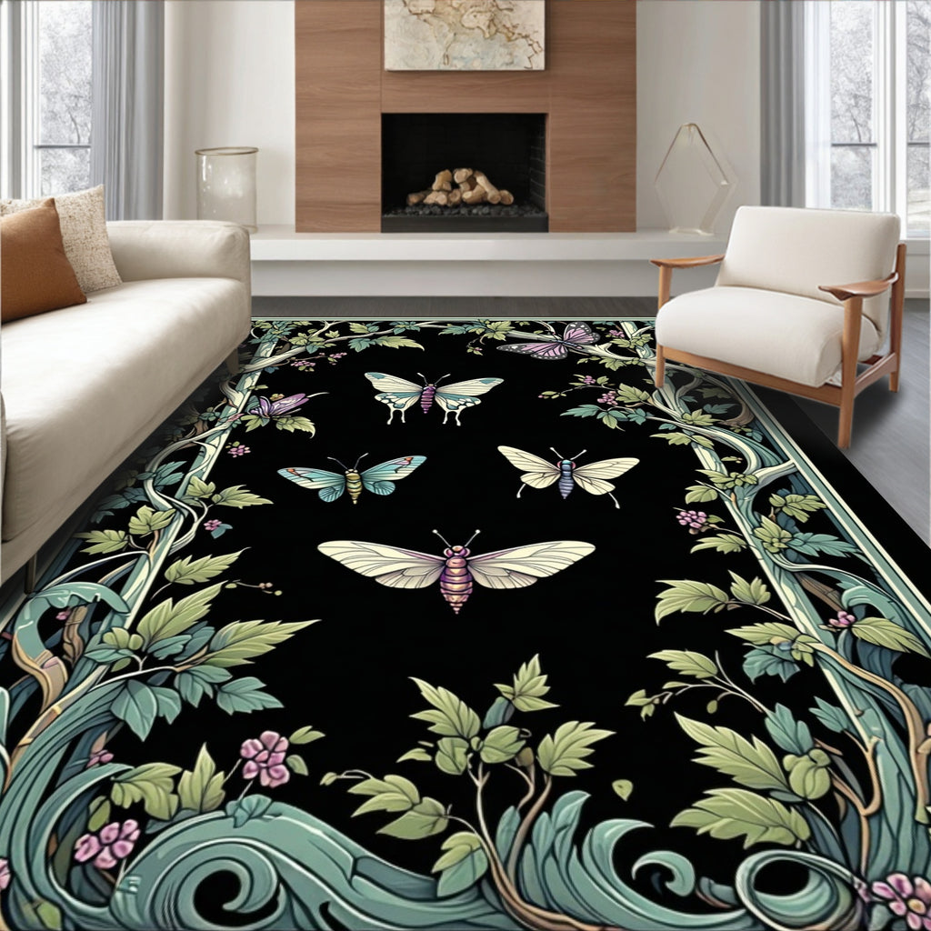 Art Nouveau Butterfly Floral Pattern Rug