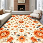 Orange Floral Vine Intricate Pattern Rug