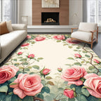 Romantic Pink Roses Floral Vine Design Rug