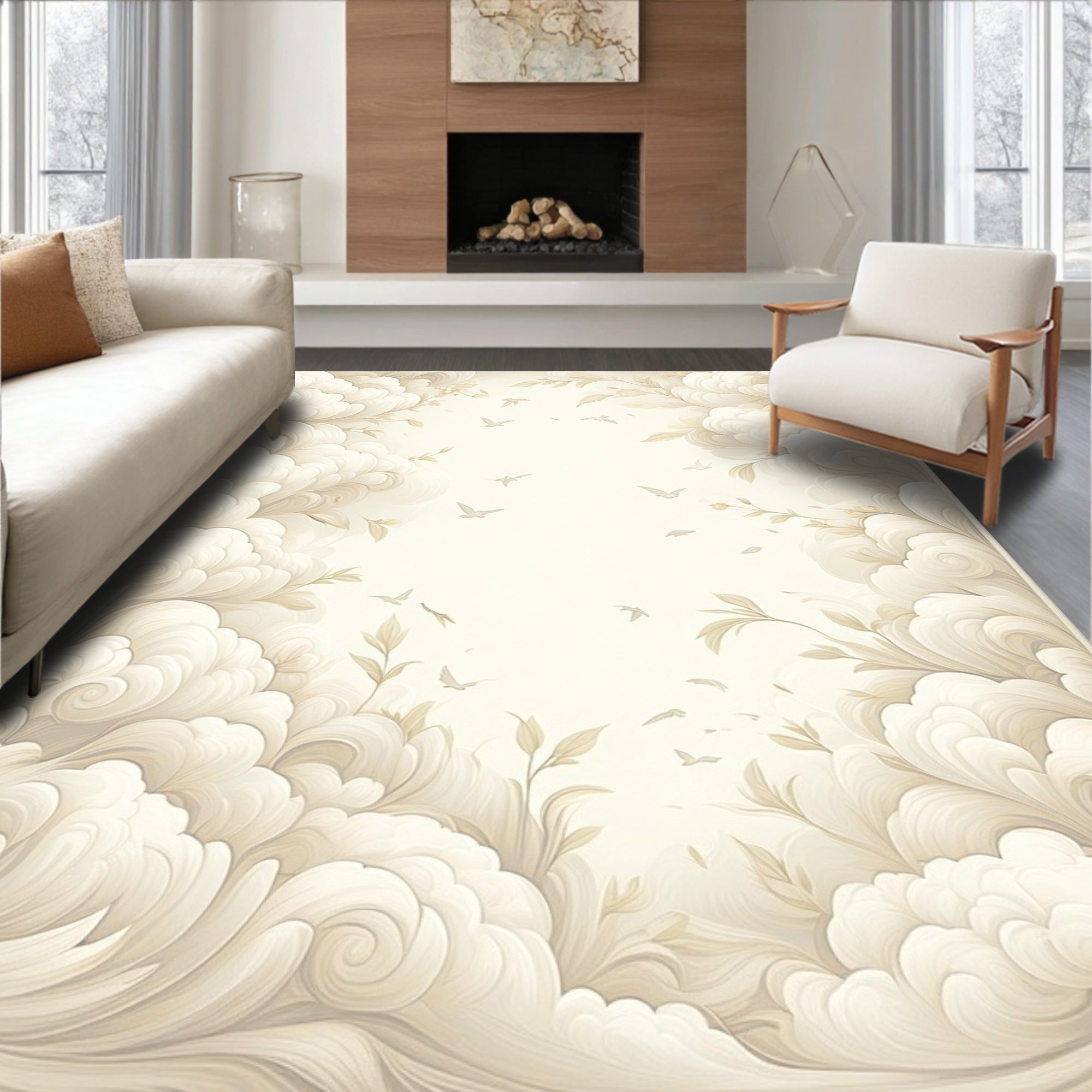 Cloudscape With Flying Birds Design Rug