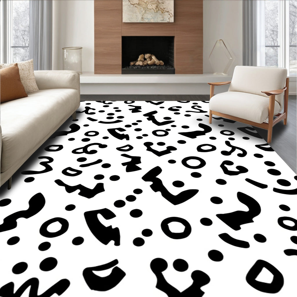 Bold Black White Abstract Shapes Rug