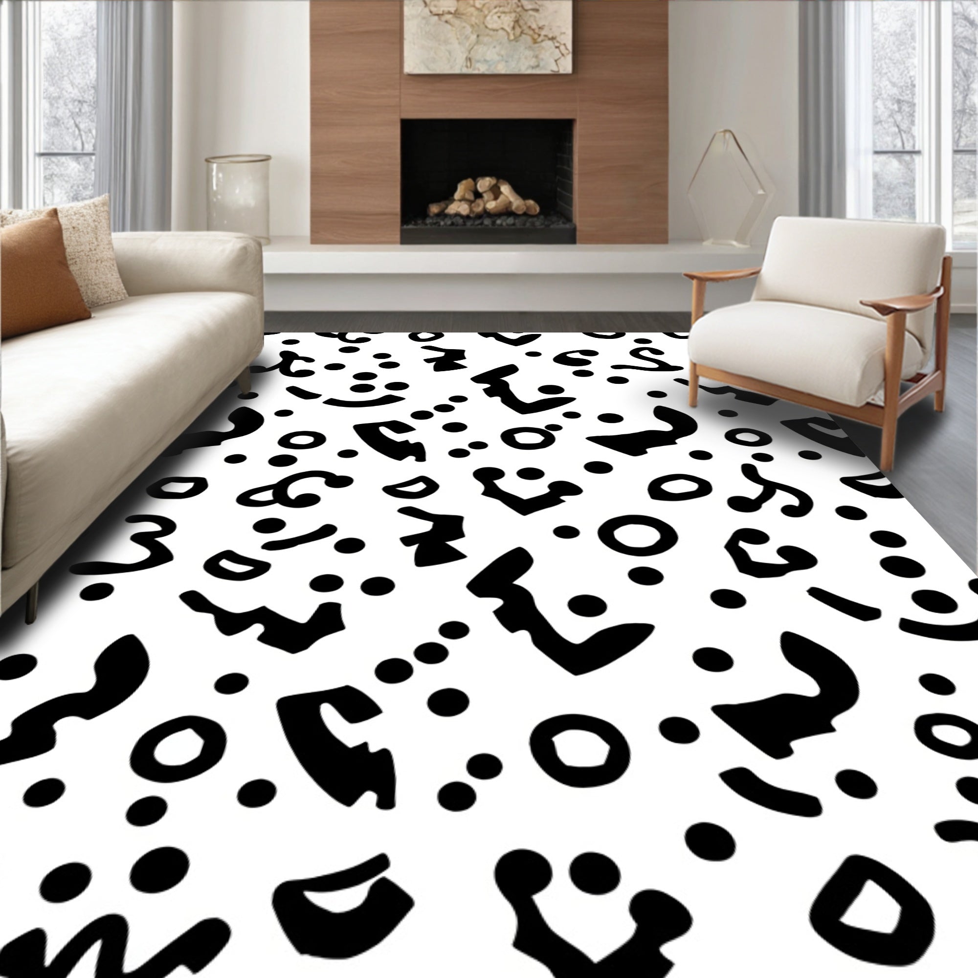 Bold Black White Abstract Shapes Rug