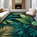 Lush Green Tropical Leaf Art Rug