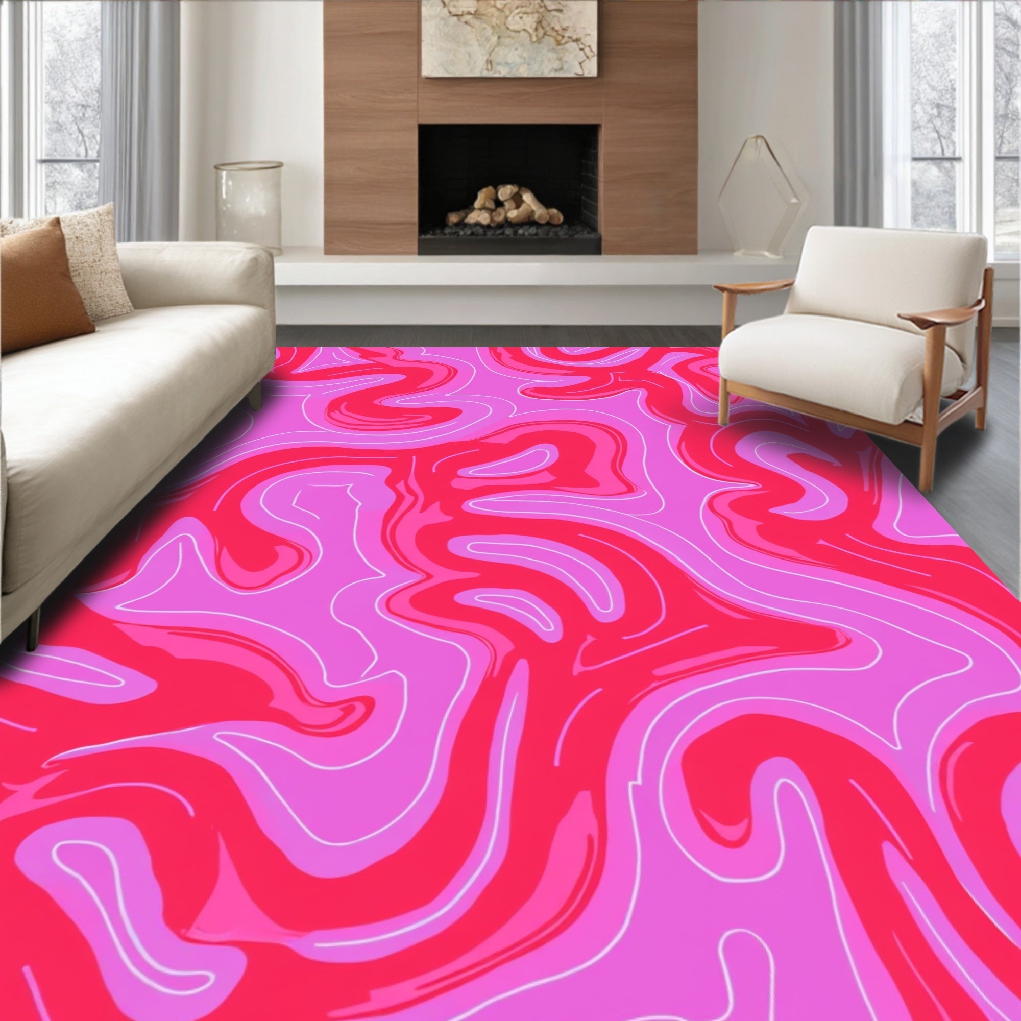 Pink And Red Swirl Pattern Rug