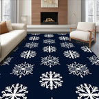 White Snowflake Navy Blue Repeat Rug
