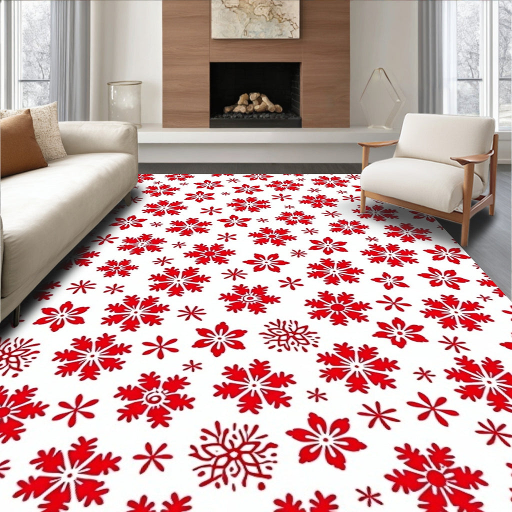Red Snowflake Winter Snowfall Rug