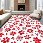 Red Snowflake Winter Snowfall Rug