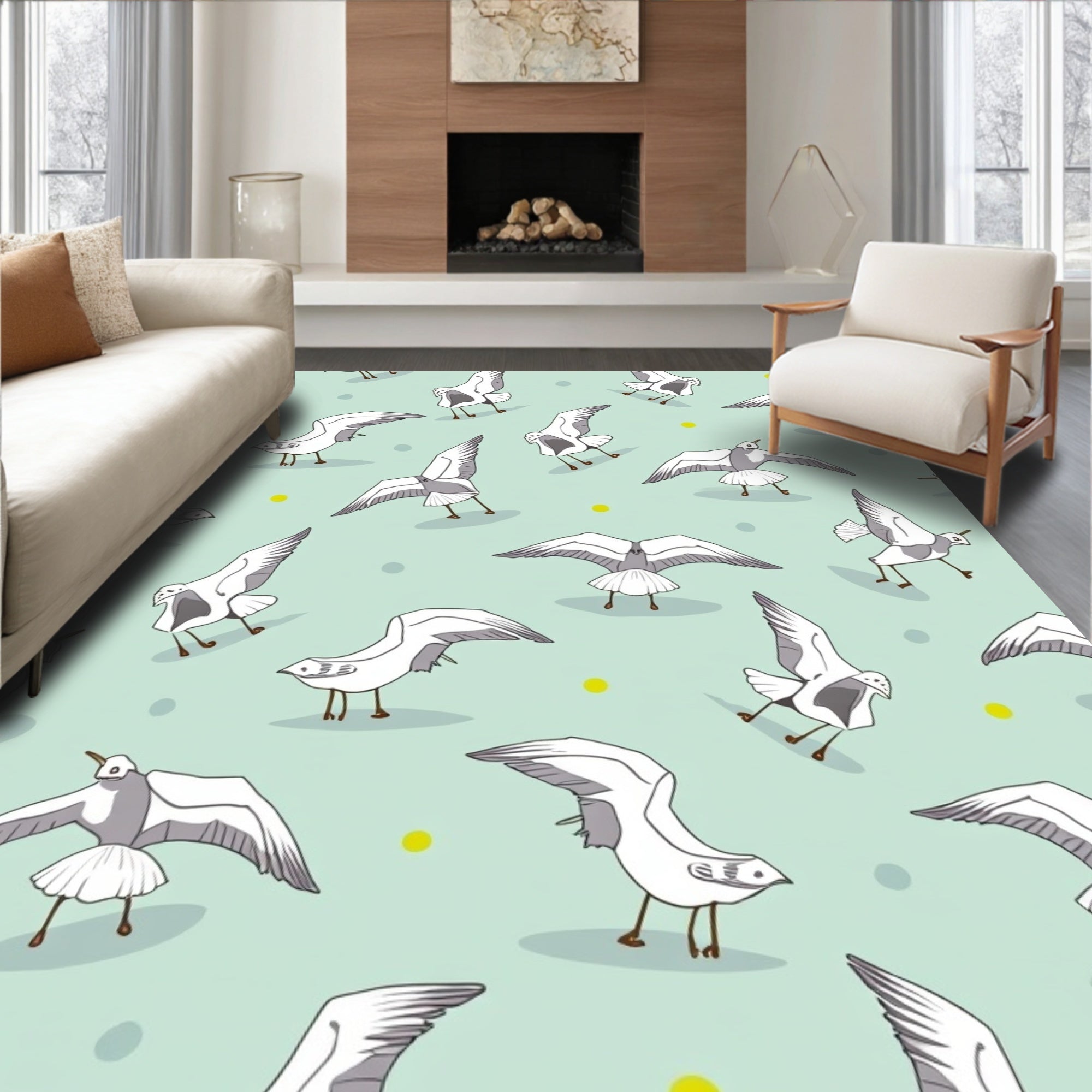 Whimsical Seagull Flight Pattern Design Rug