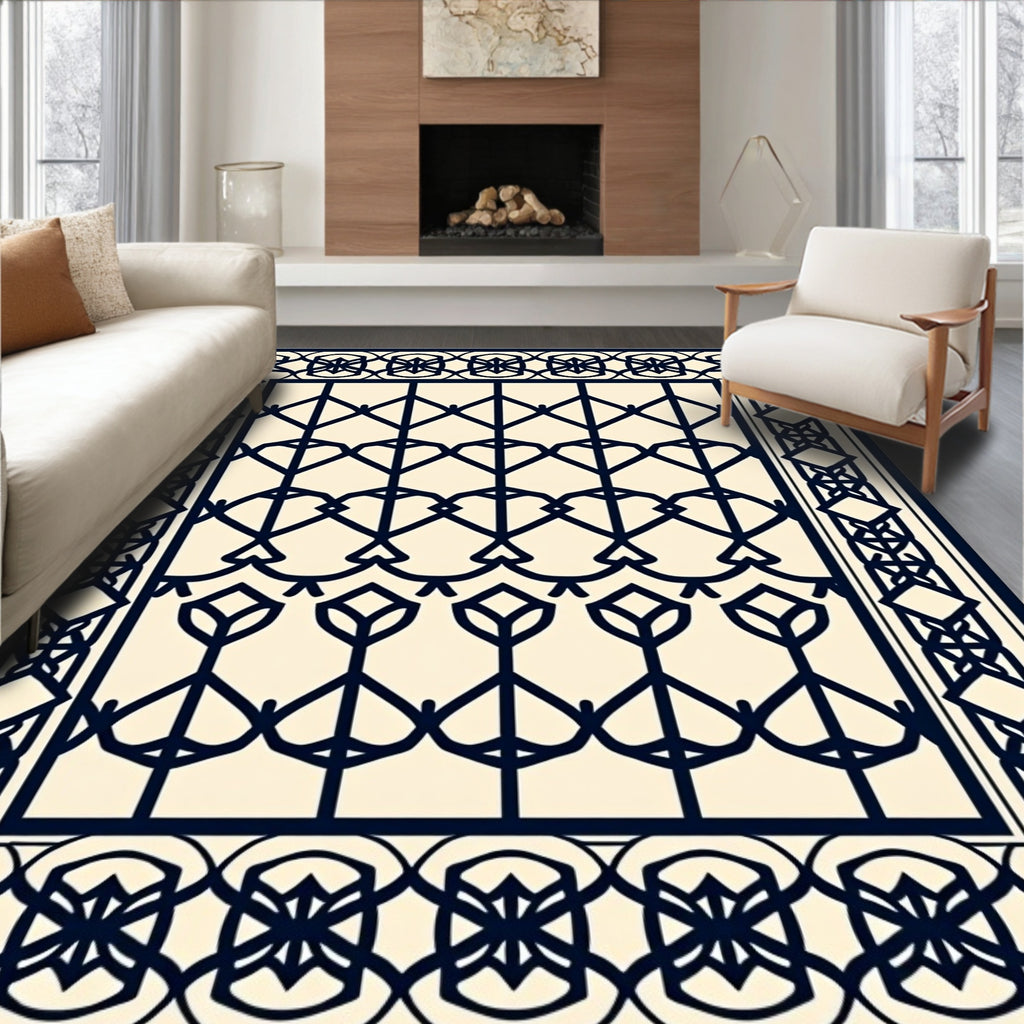 Statement Black Cream Geometric Pattern Rug