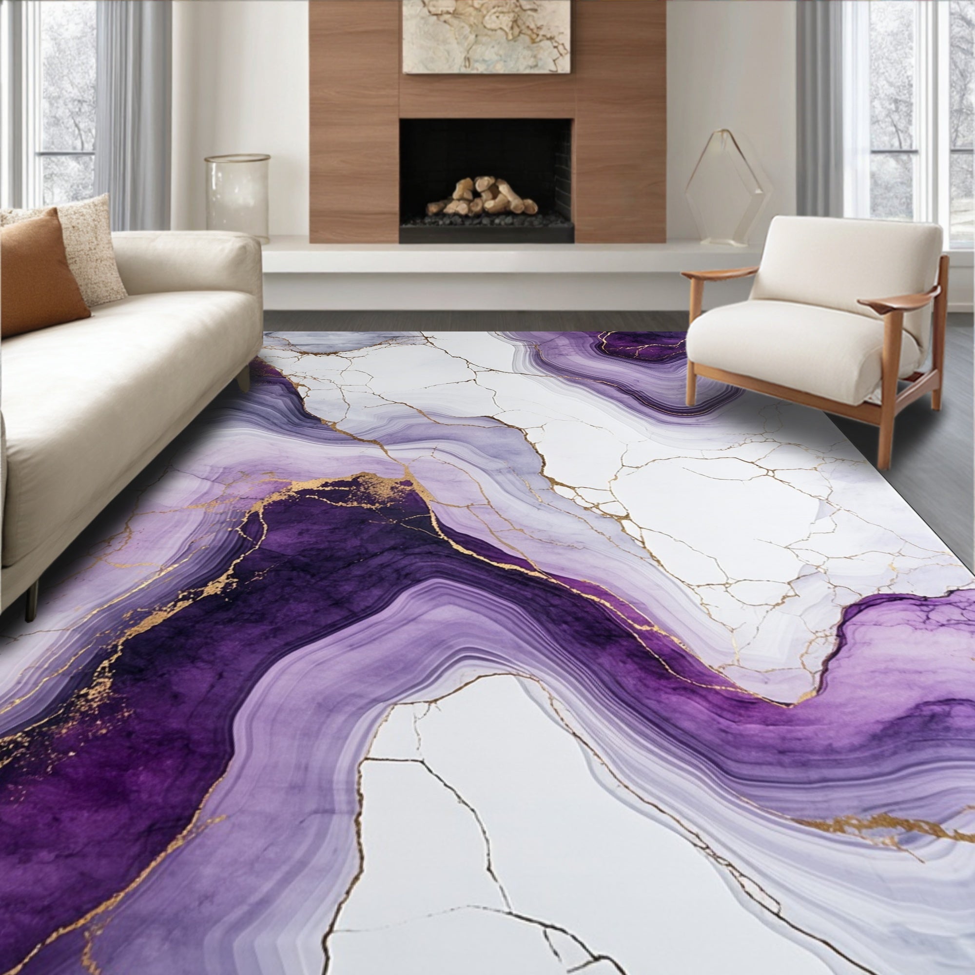 Purple Agate Swirl with Gold Veins Rug