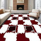 Deep Red and White Checkerboard Rug