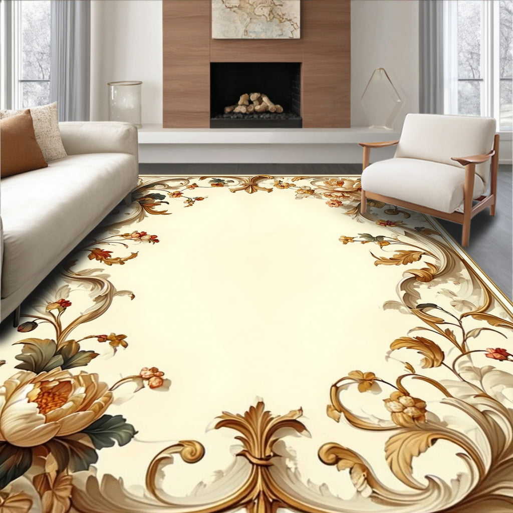 Ornate Floral Scrollwork Pattern Rug