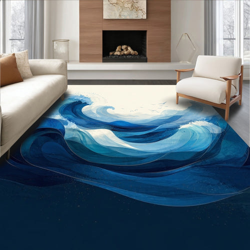 Abstract Blue Wave Design Rug