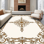 Ornate Brown Floral Medallion Pattern Rug