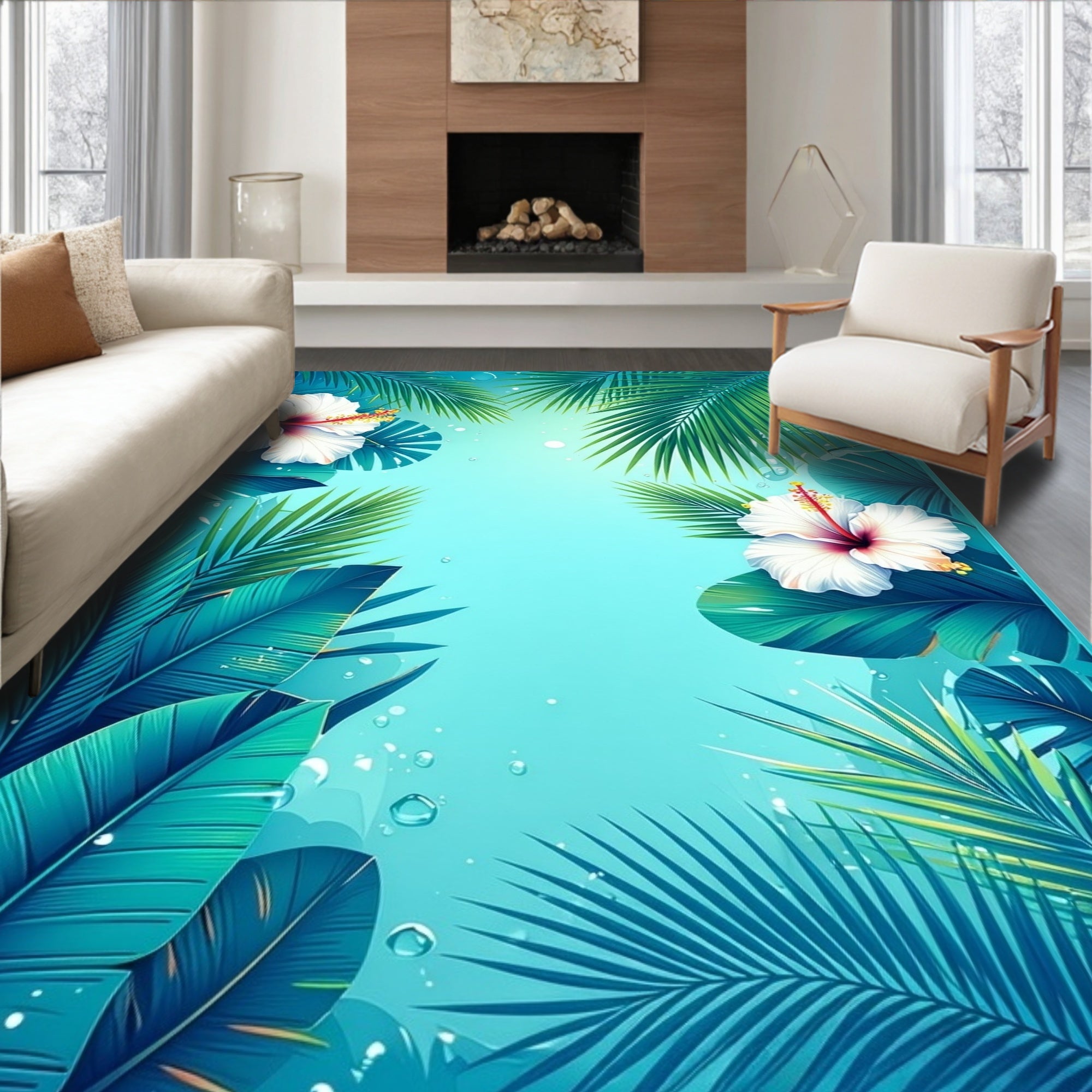 Tropical Hibiscus Leaf Pattern Rug