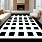 Bold Black White Grid Square Pattern Rug