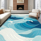 Seascape Waves Blue Scenic Design Rug