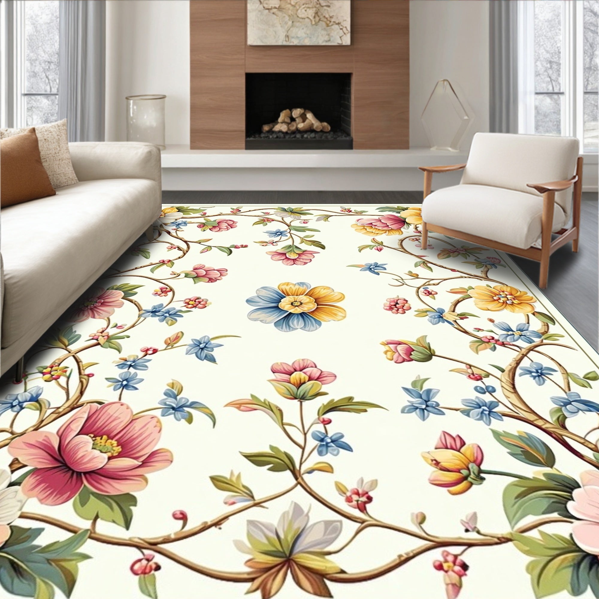 Vintage Floral Wreath Aesthetic Rug