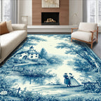 Blue Scenic Landscape Pastoral Scene Rug