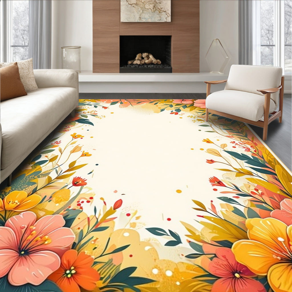 Vibrant Tropical Floral Pattern Rug