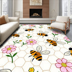 Cute Bumblebee And Flower Honeycomb Rug