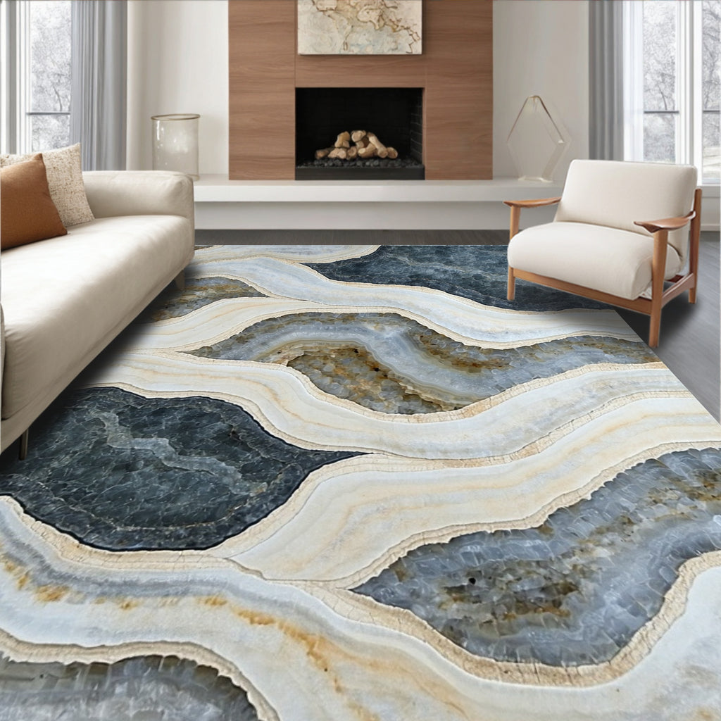 Abstract Wavy Agate Stone Pattern Rug