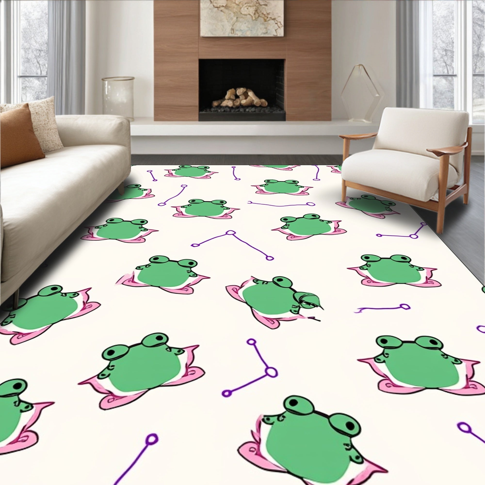 Cute Frog Pattern Pillow Design Rug