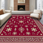 Crimson Cream Snowflake Forest Border Rug