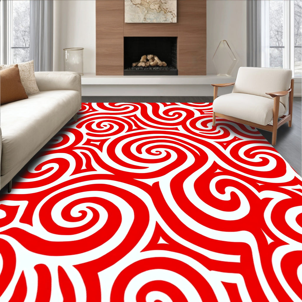 Crimson Abstract Swirl Contemporary Rug