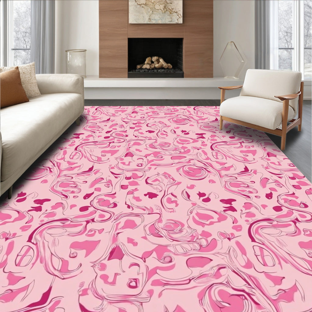 Pink Abstract Flowing Floral Pattern Rug