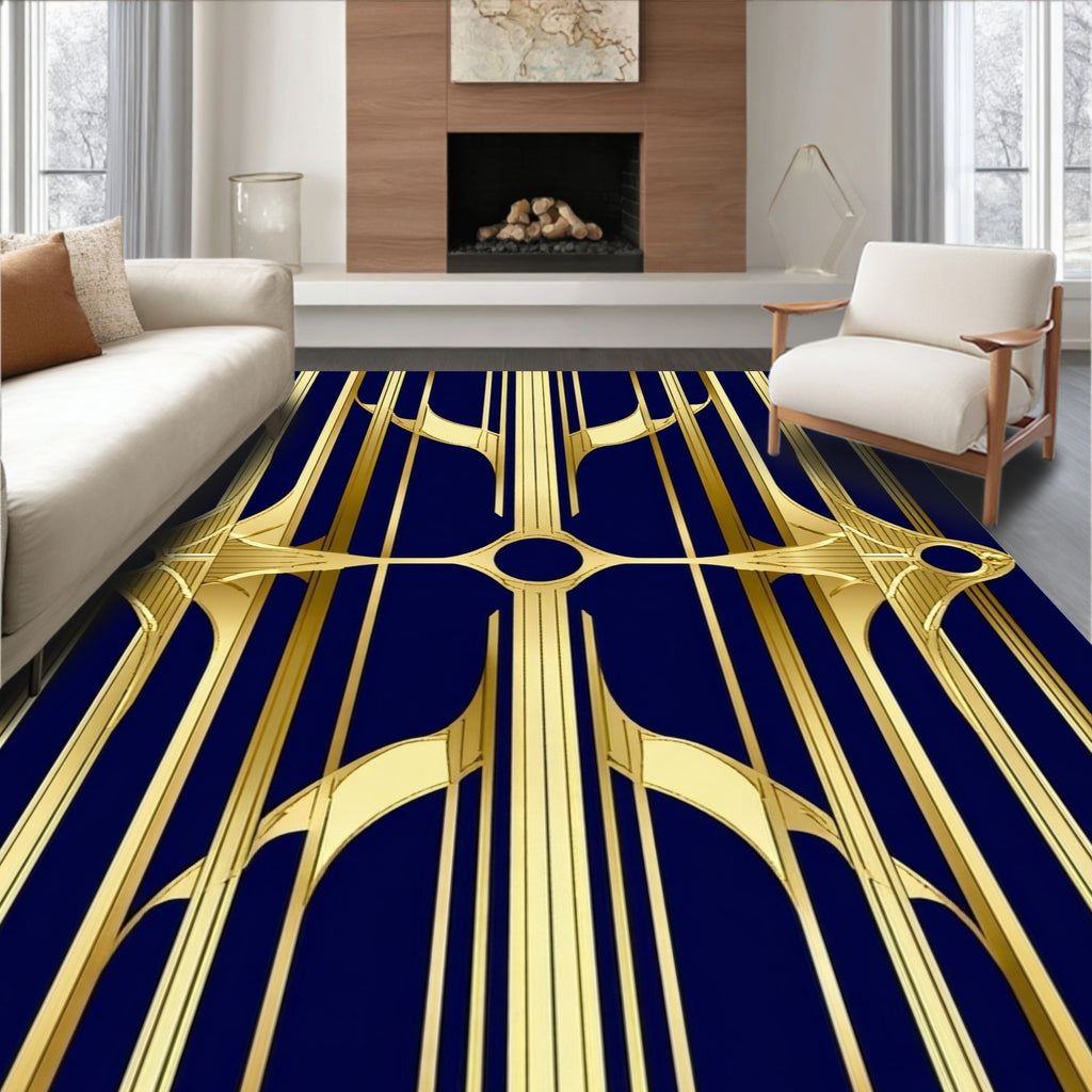 Sleek Gold Art Deco Pattern Rug