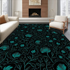 Teal Floral Vine Pattern Rug