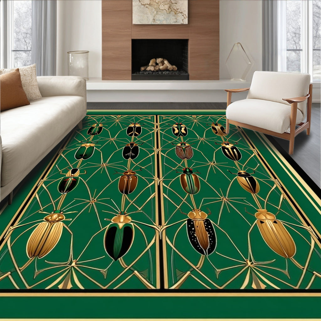 Emerald Art Deco Insect Pattern Rug