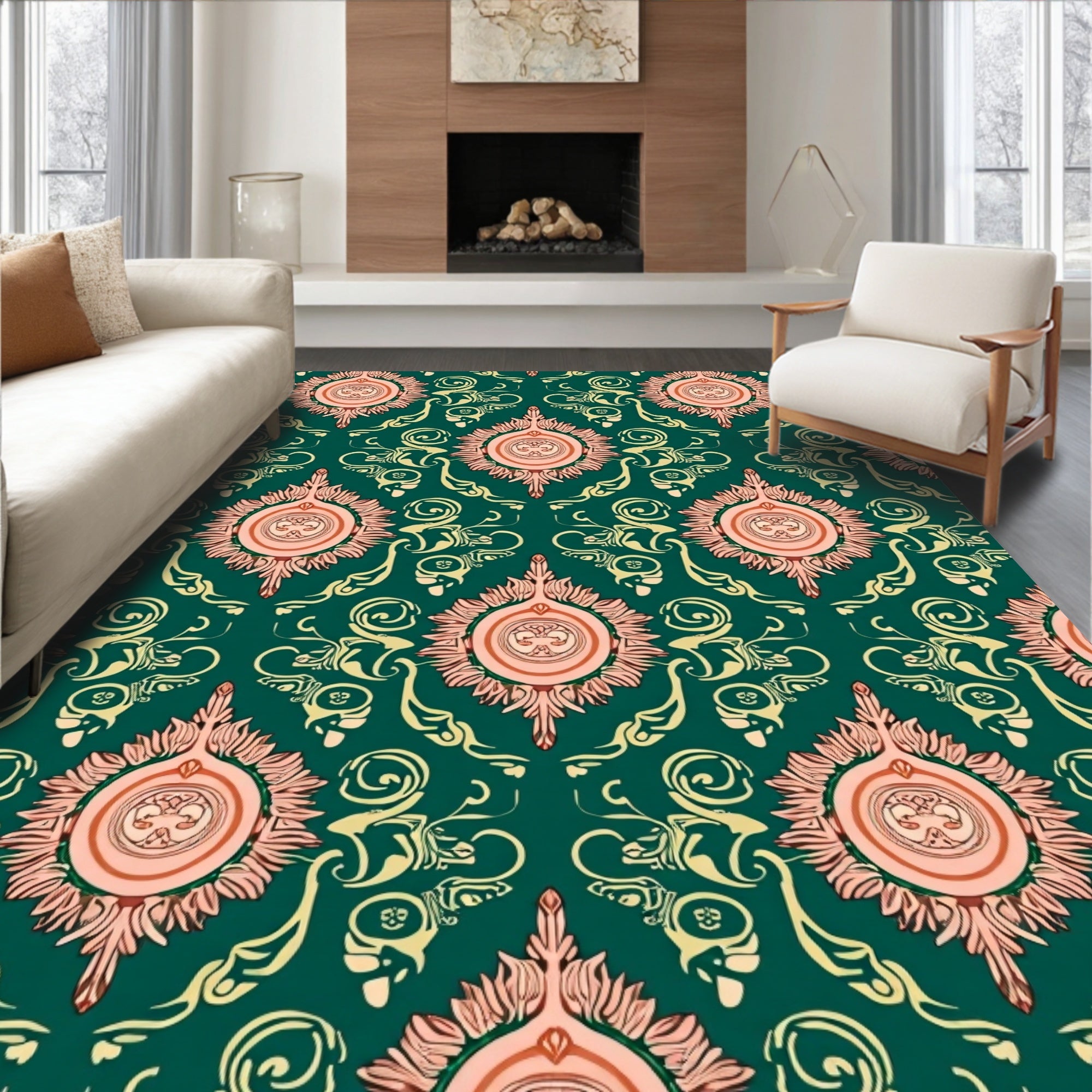 Art Deco Inspired Floral Patterned Rug