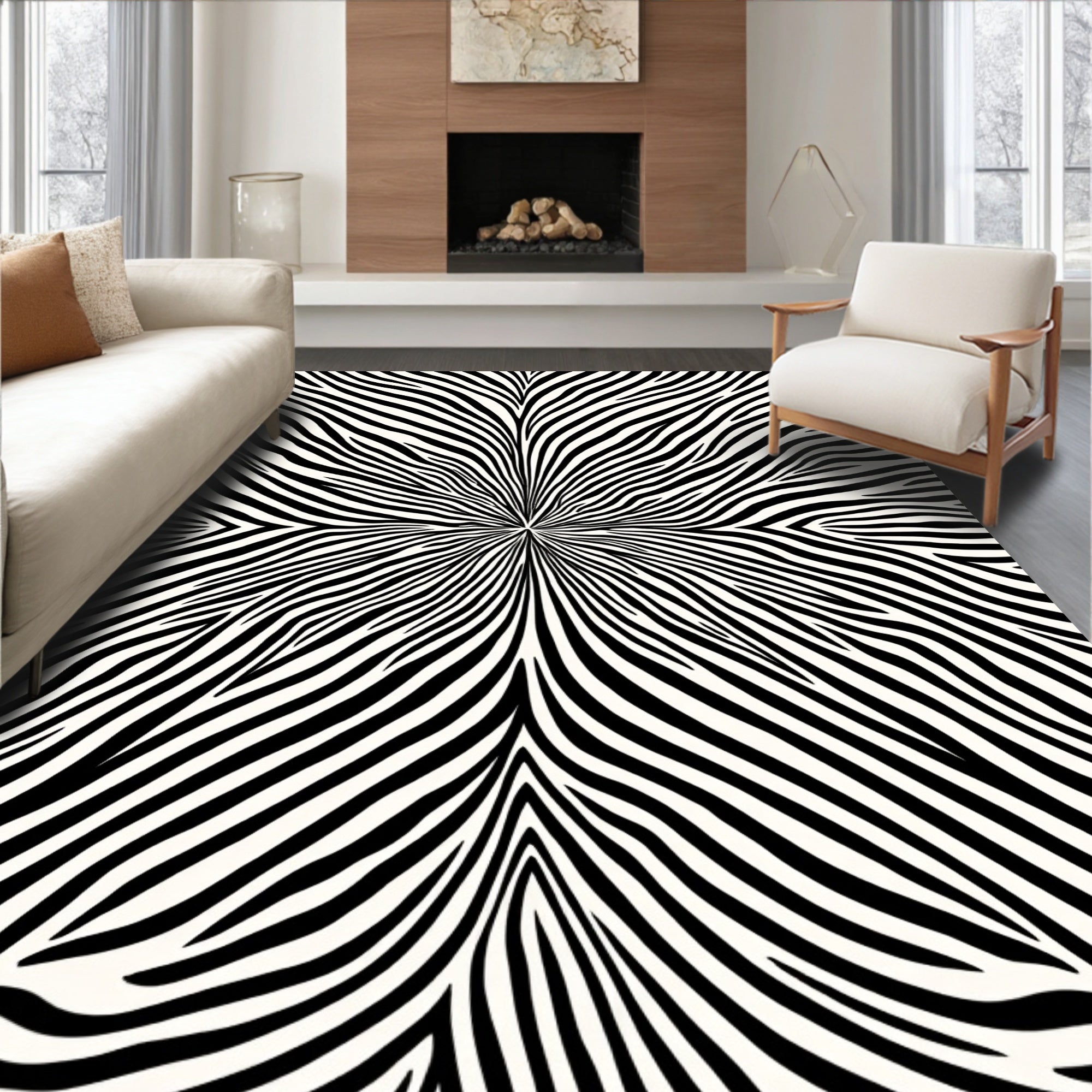 Abstract Black White Stripe Design Rug