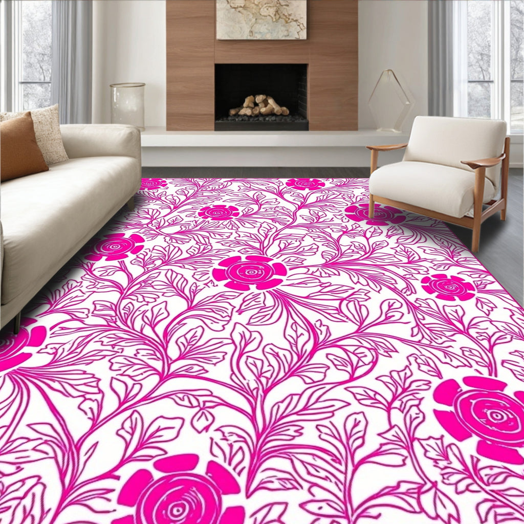 Bold Pink Floral Vine Design Rug