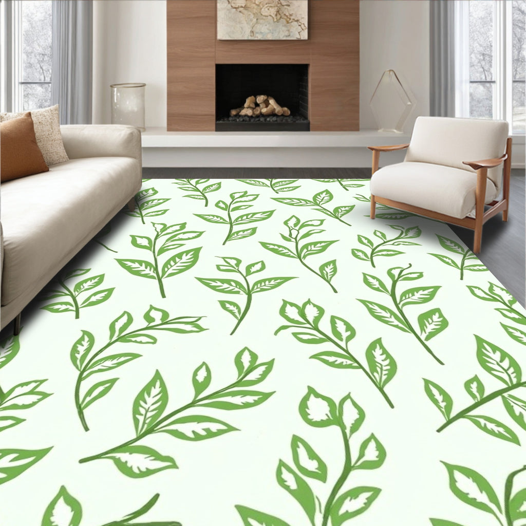 Leafy Branch Pattern With Greenery Accents Rug