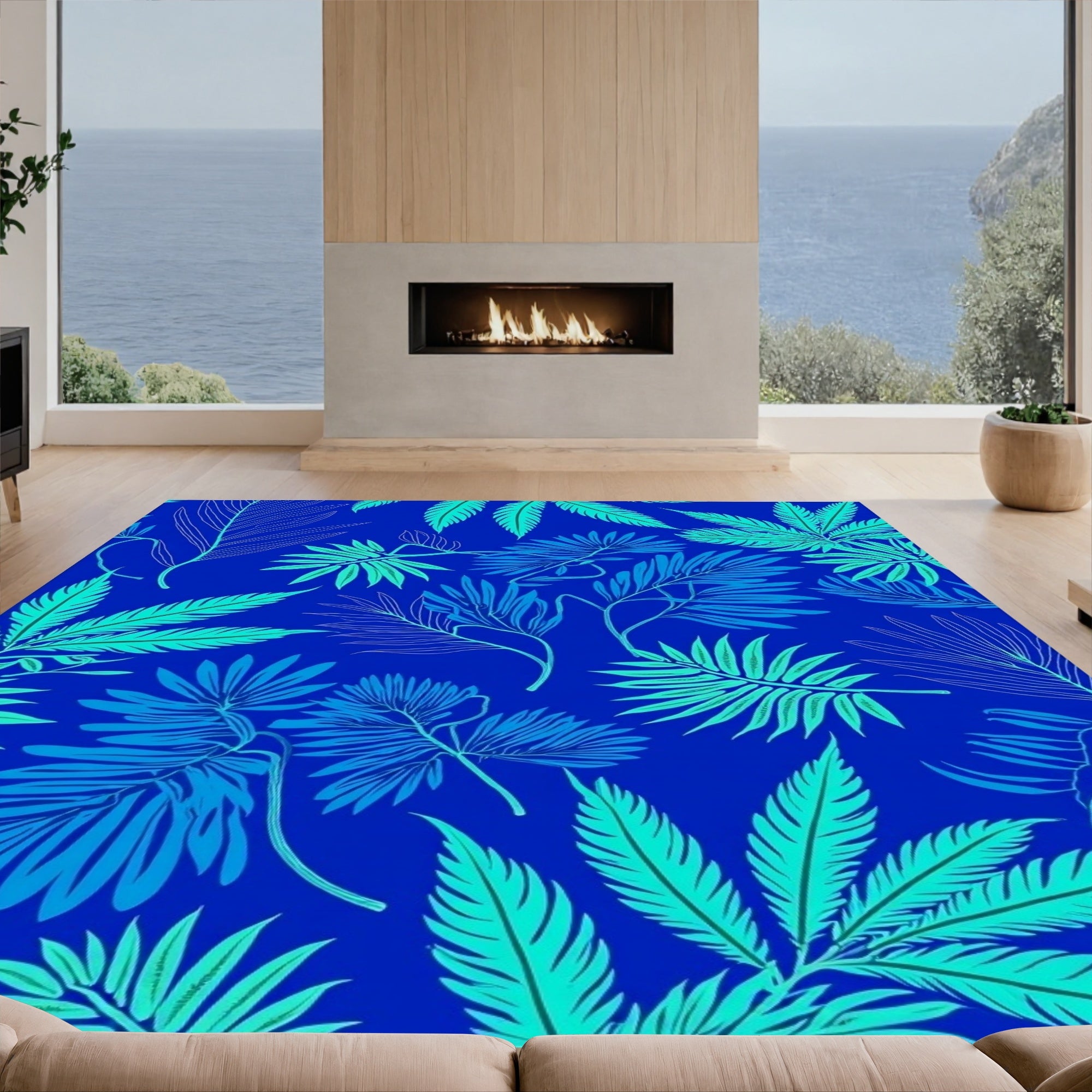 Tropical Leaf Pattern Vibrant Design Rug