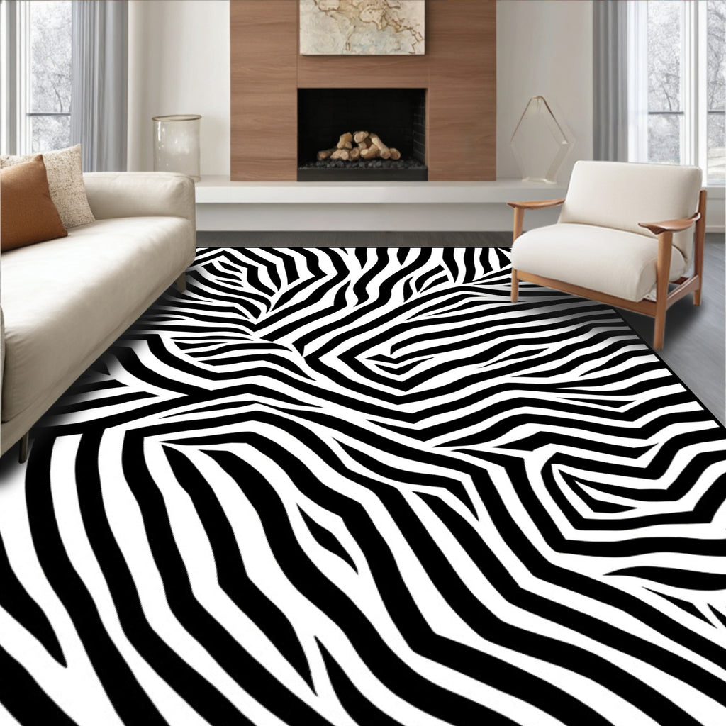 Bold Black White Zebra Stripe Pattern Rug