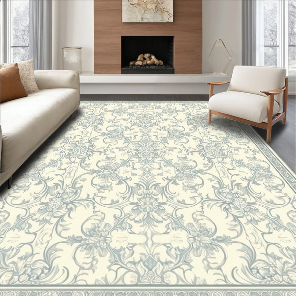 Ornate Floral Damask Pattern Rug