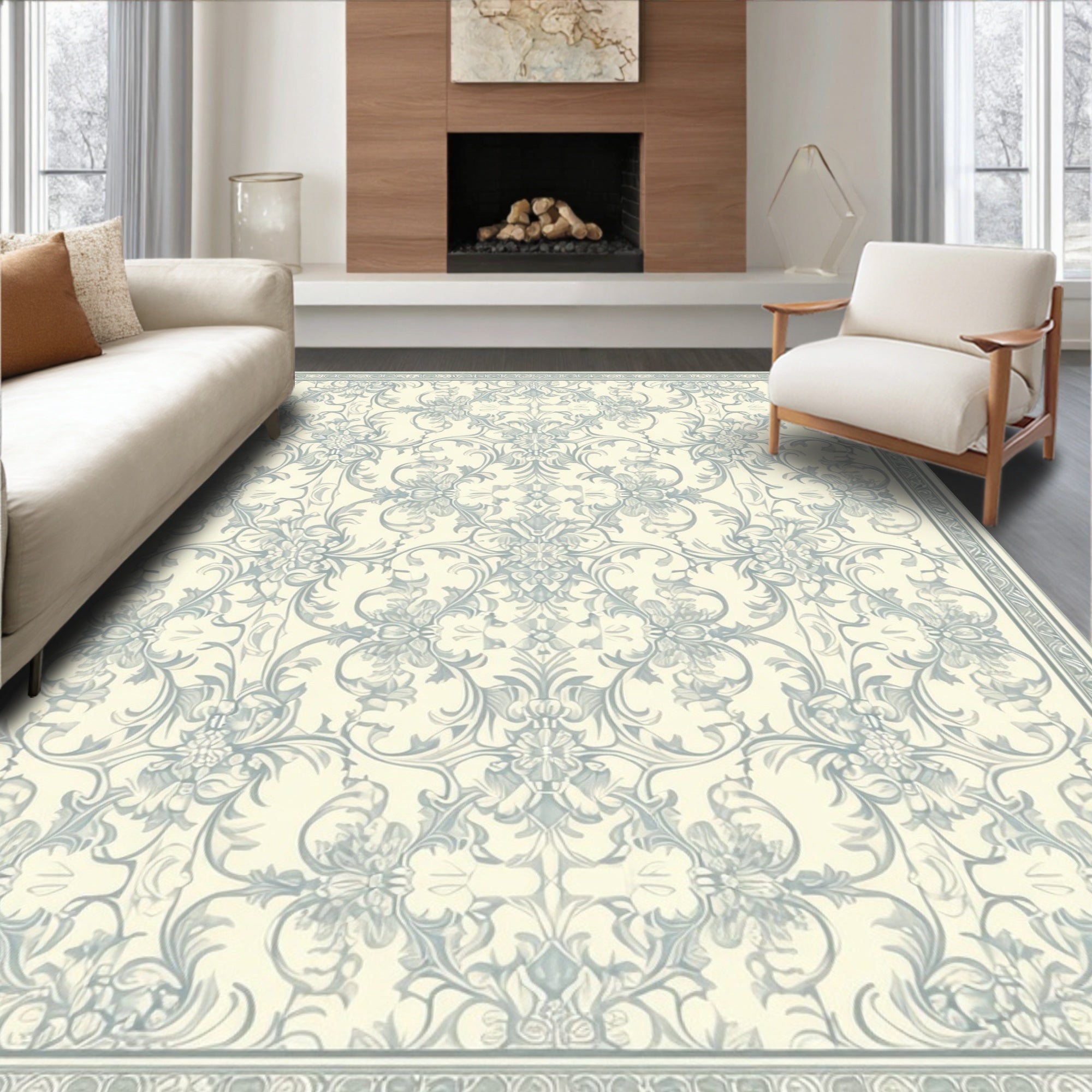 Ornate Floral Damask Pattern Rug