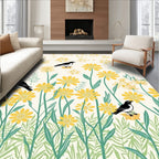 Cheerful Birds and Yellow Floral Pattern Rug