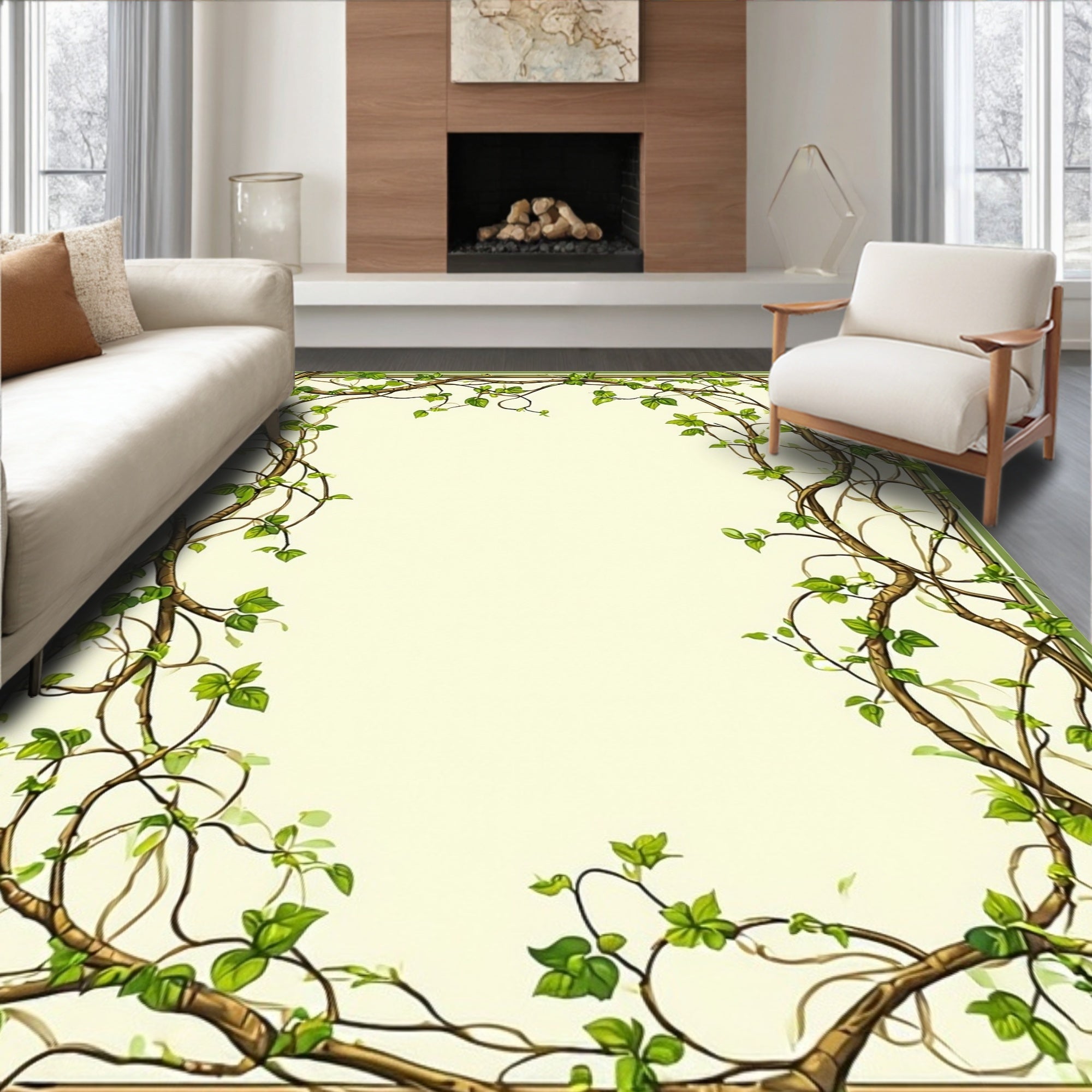 Vine and Leaf Botanical Frame Design Rug