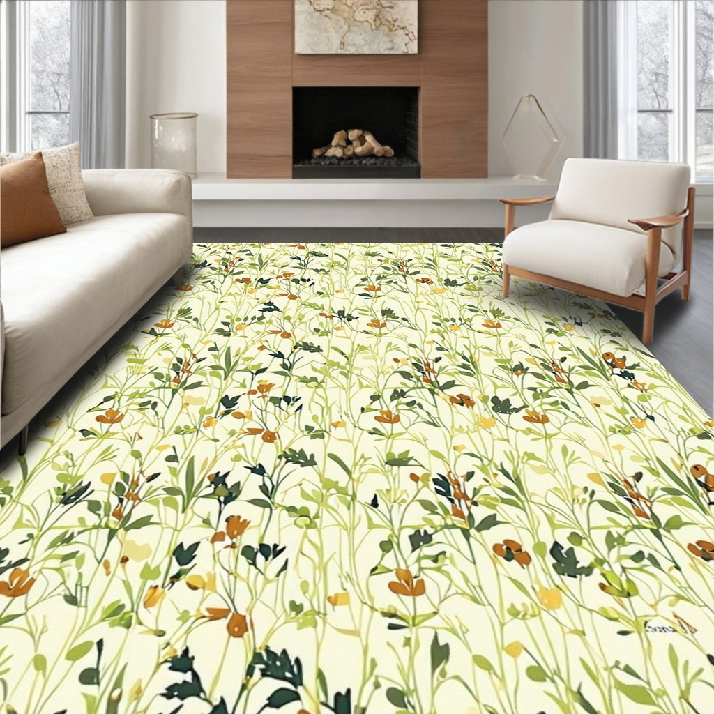 Delicate Floral Whimsical Botanical Pattern Rug