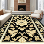 Classic Black Gold Floral Arabesque Rug