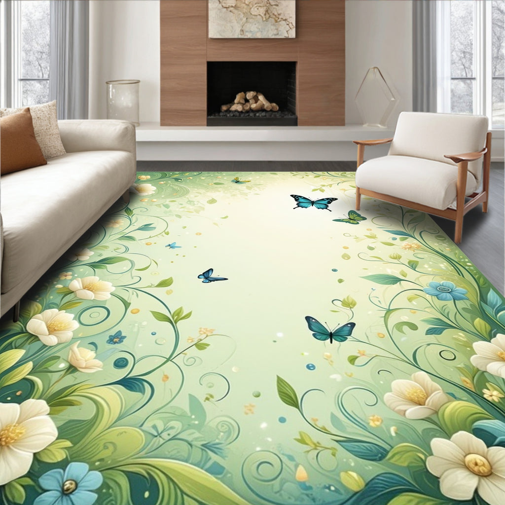 Whimsical Floral Butterflies Garden Design Rug