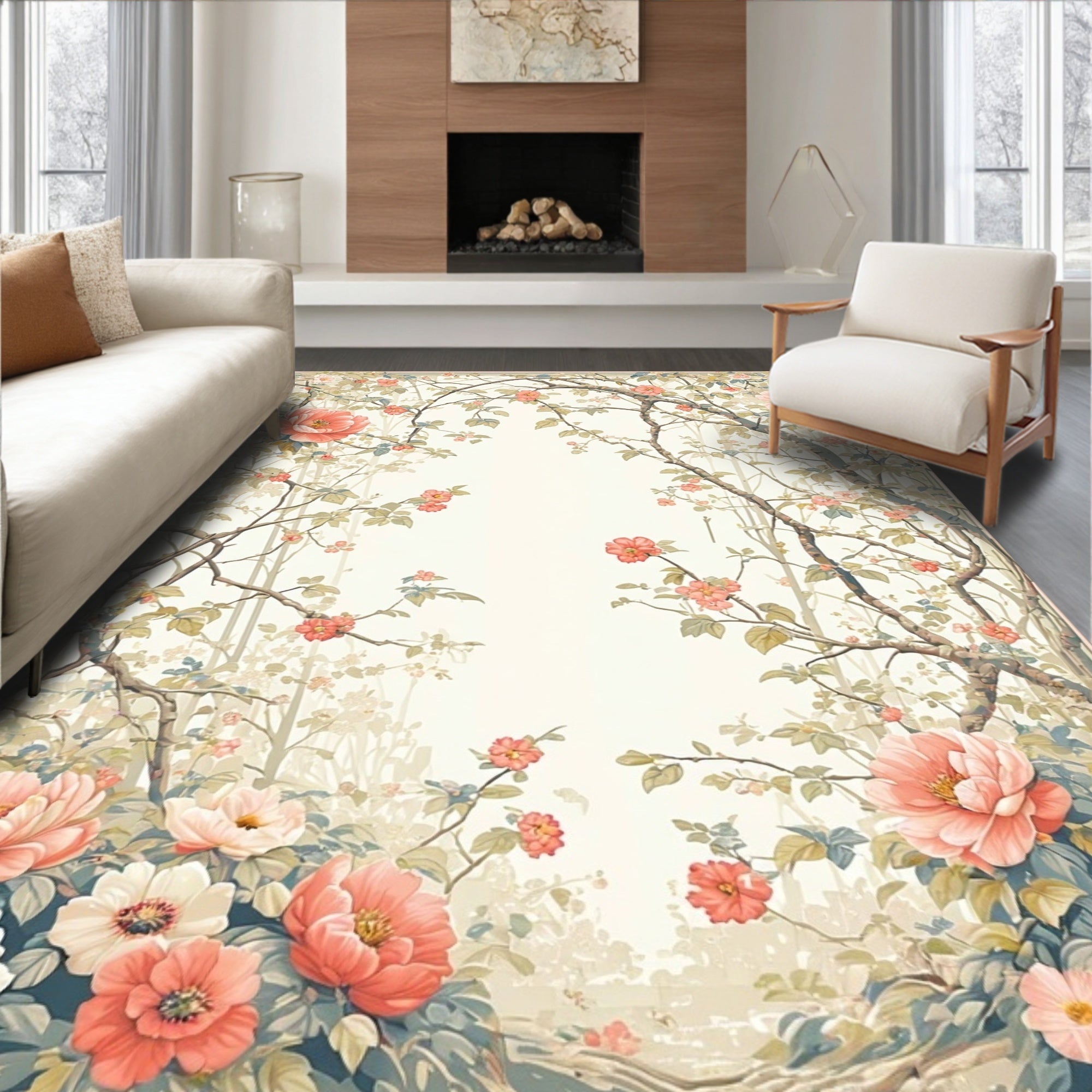 Elegant Floral Arch Botanical Pattern Rug