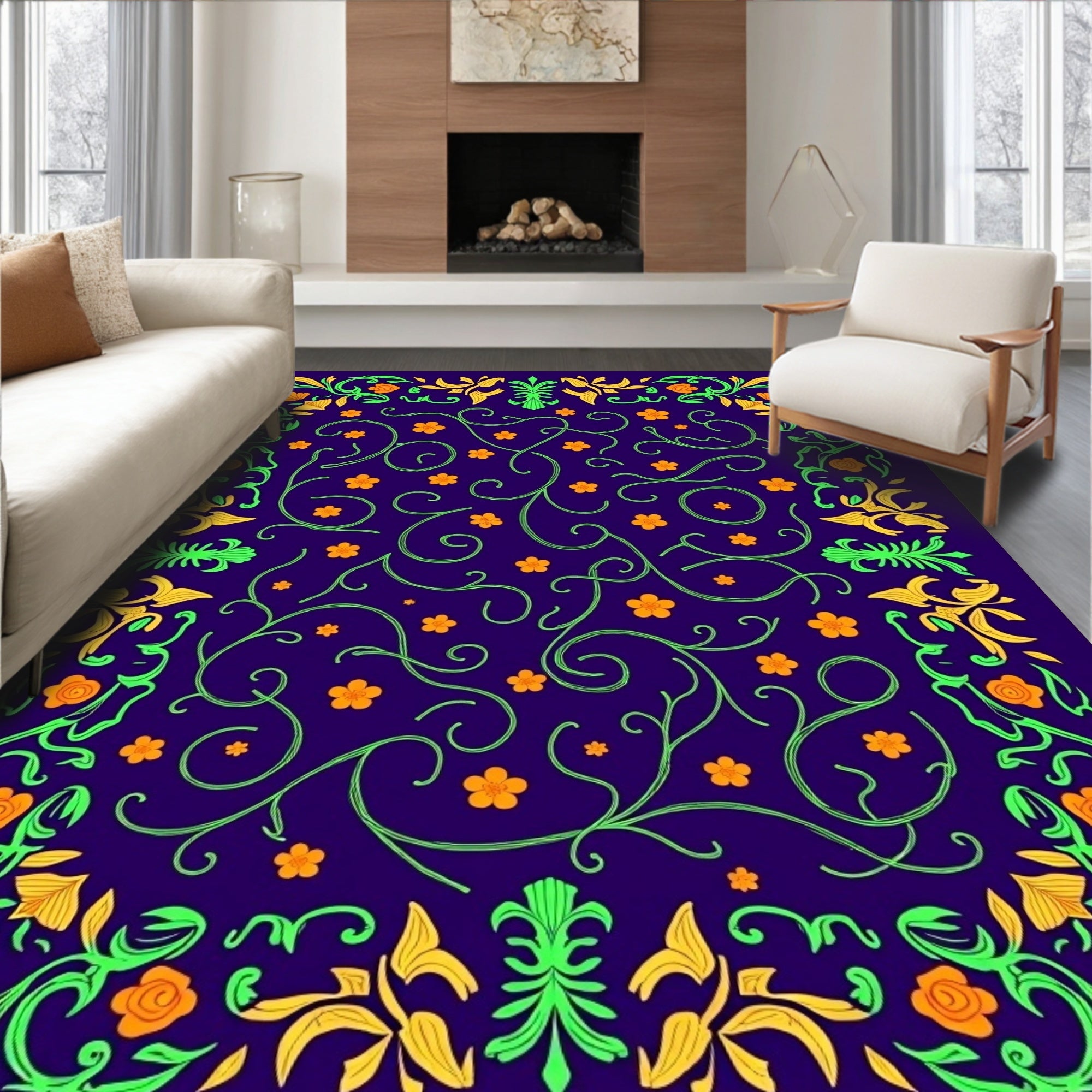 Vibrant Floral Swirls Design Rug