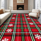 Classic Red Green Plaid Snowflakes Rug